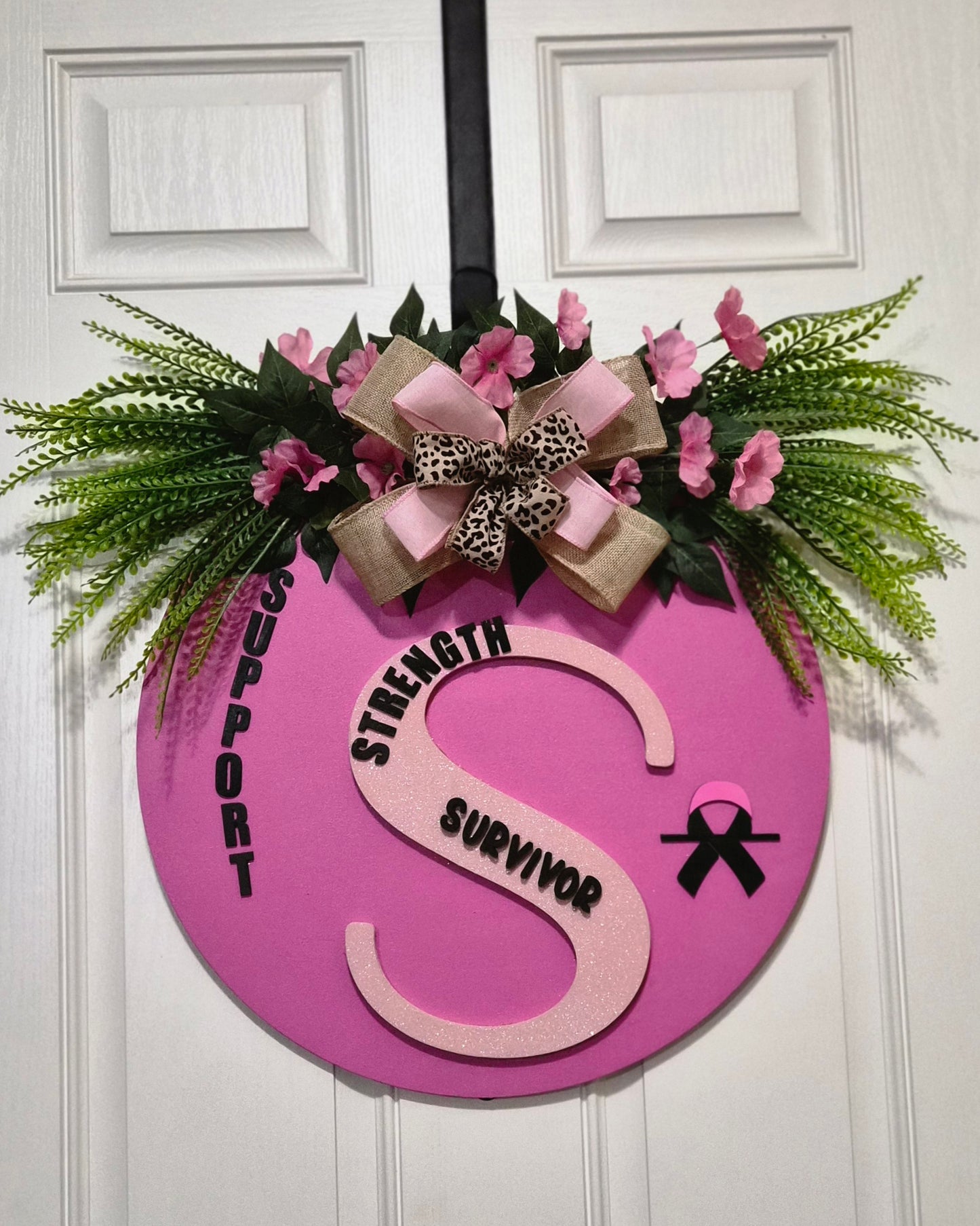 Strength from Within – Survivor Door Hanger with “S” Accent & Awareness Bow