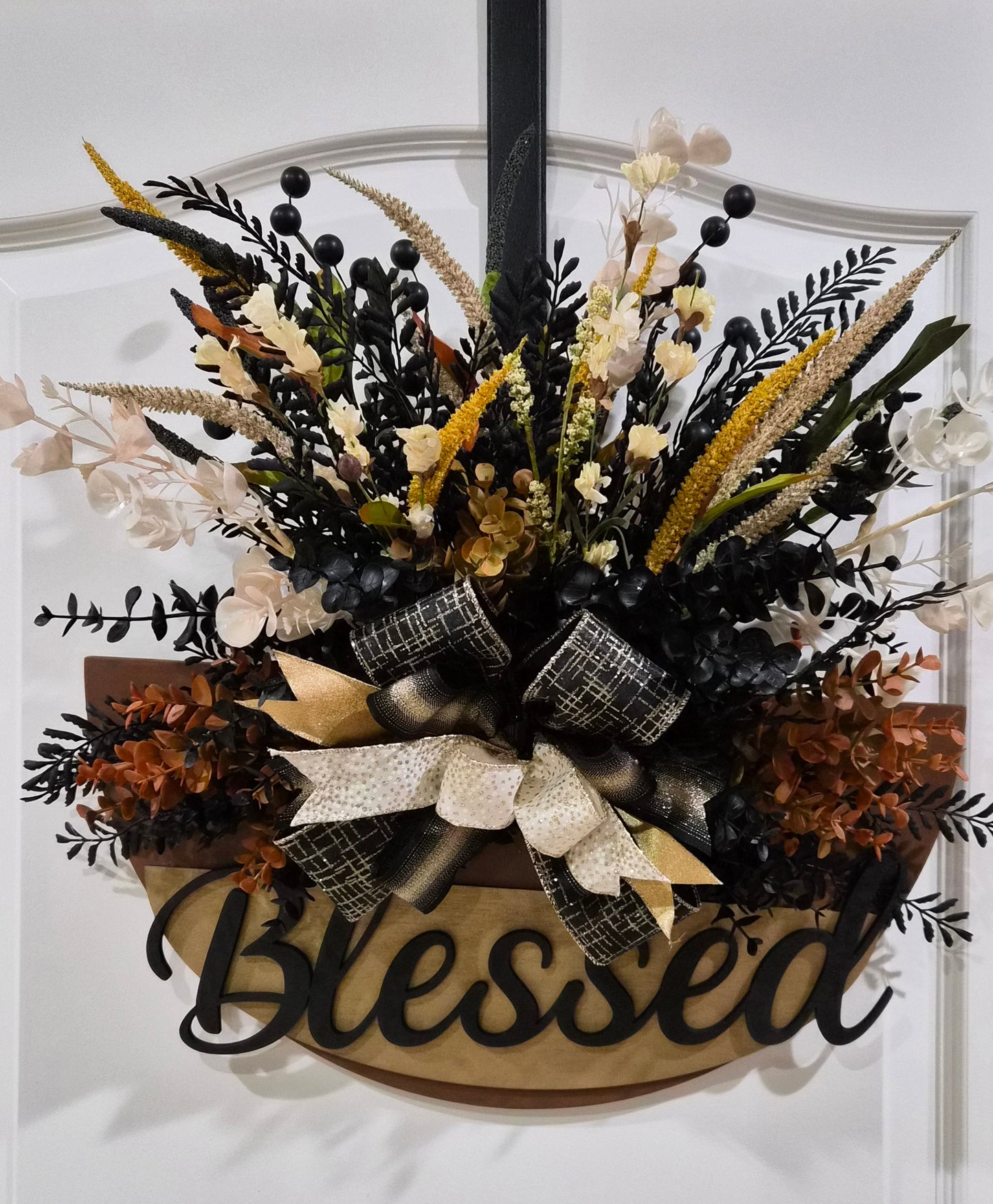 Blessed Door Hanger – Black, Gold & Neutral Elegance