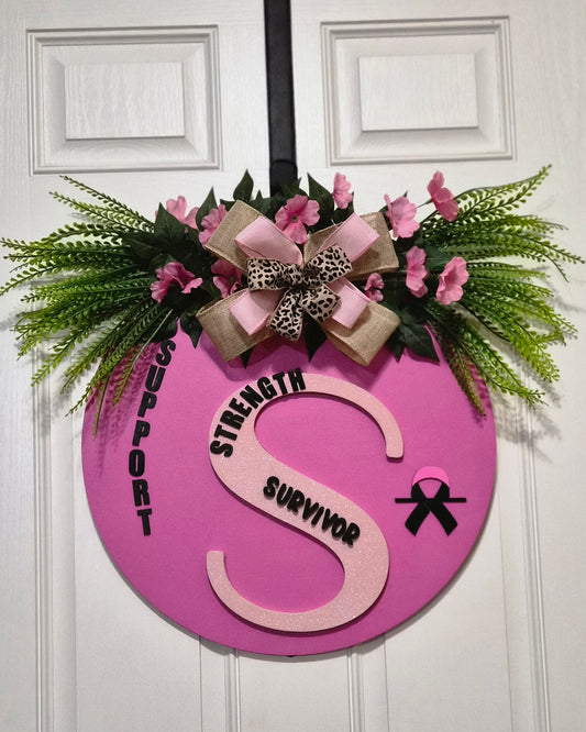 Strength from Within – Survivor Door Hanger with “S” Accent & Awareness Bow