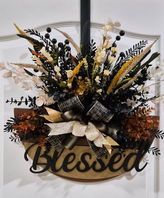 Blessed Door Hanger – Black, Gold & Neutral Elegance