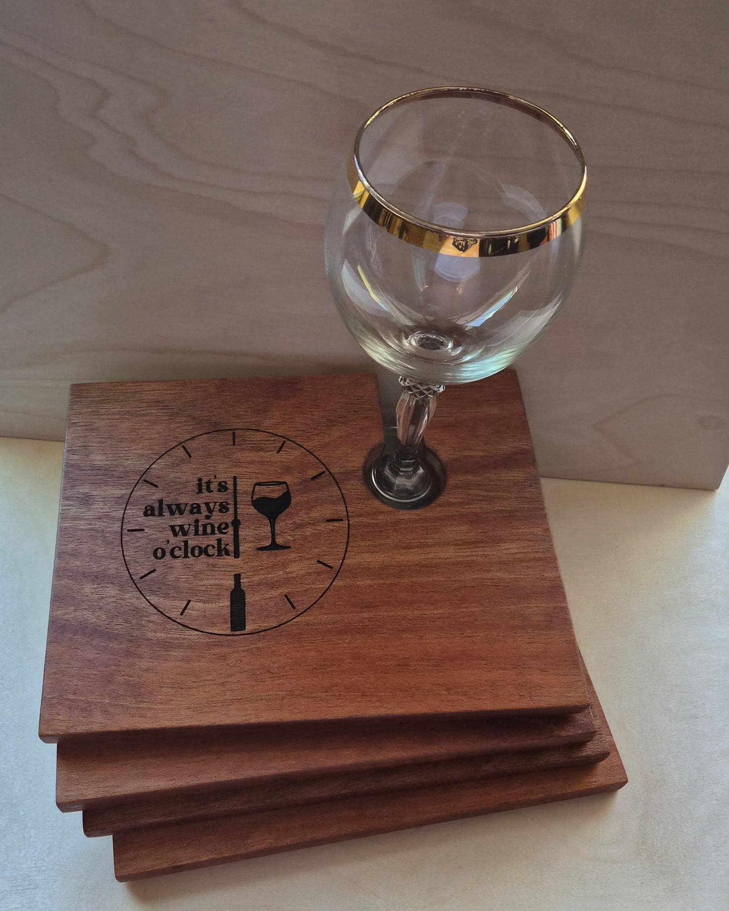 It's Always Wine O'clock - Wine Glass Charcuterie Bord - 4 pieces