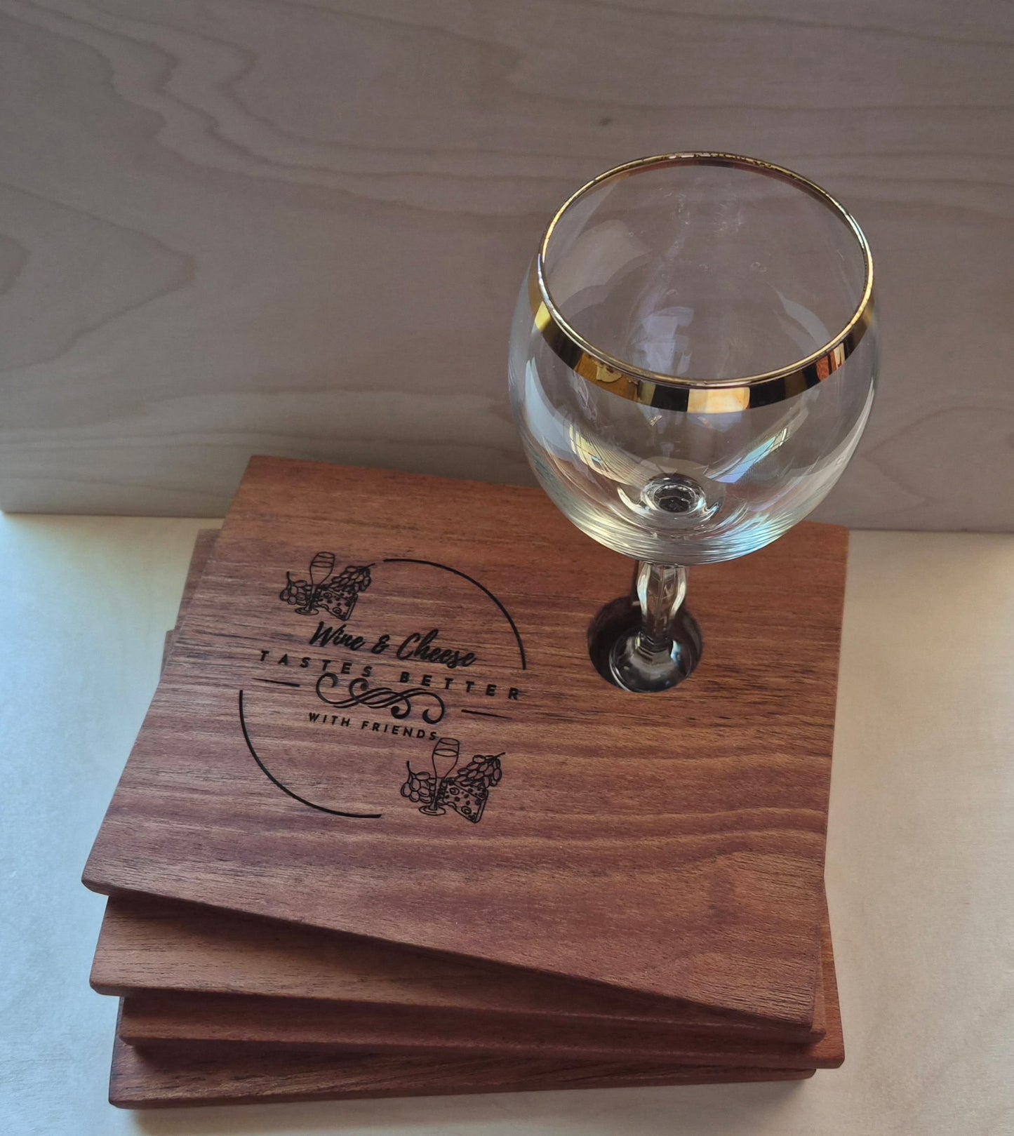 Wine & Cheese - Wine Glass Charcuterie Board Set - 4 pieces