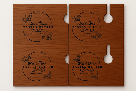 Wine & Cheese - Wine Glass Charcuterie Board Set - 4 pieces
